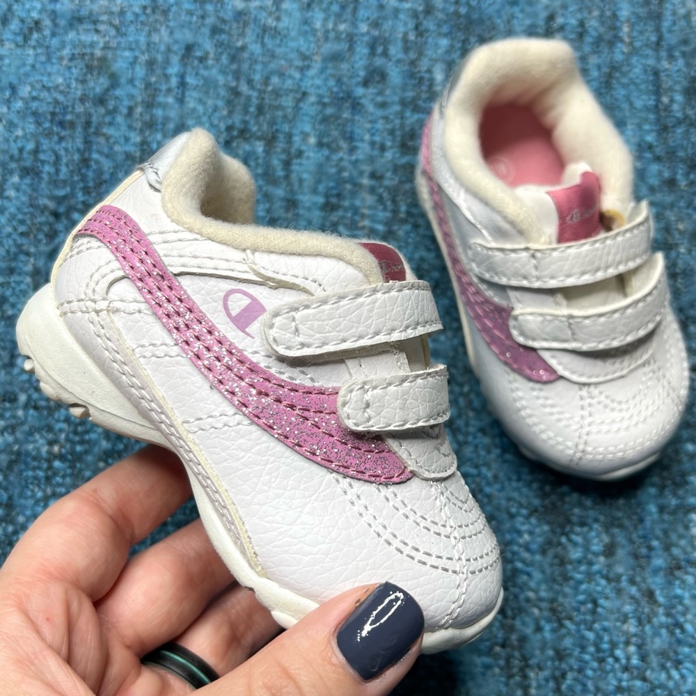 Vintage Champion Baby Toddler Retro Sneakers White Pink Glitter Size 2W Infant